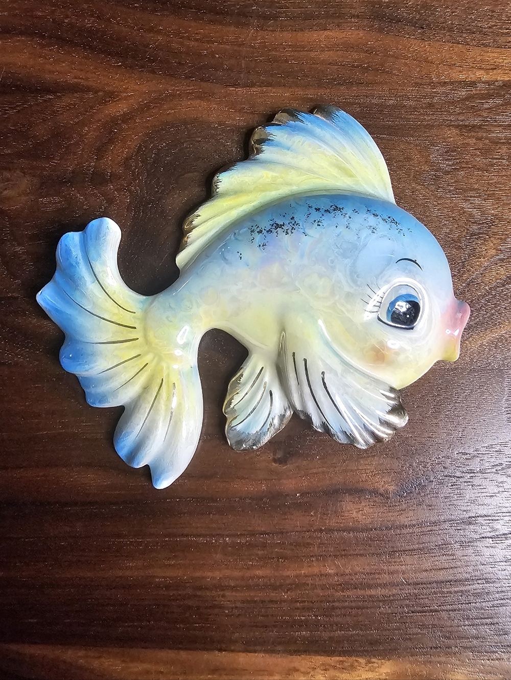Vintage, possibly Norcrest Ceramic Iridescent Kissing Fish Wall Decor.